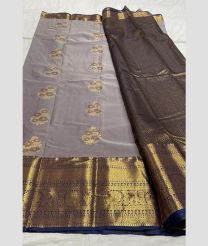 grey and brown colour kanchi pattu sarees with Jari Border design