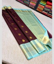 coffee brown colour kanchi pattu sarees with All over Buttas design
