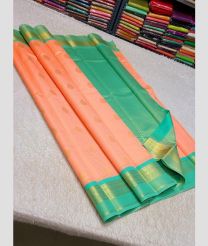pink and blue colour kanchi pattu sarees with All over Buttas design
