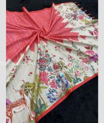 Coral Pink and Cream kollam pattu sarees with All over design - KOLP0002176