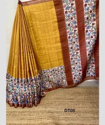 Mustard Yellow and Chestnut kora sarees with Bentex Border design