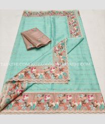 Turquoise and Brown kota sarees with All over Embroidery work design - KOTA0000216