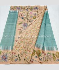 Turquoise and Cream kota sarees with All over Printed design - KOTA0000234