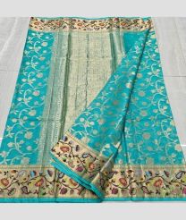 Turquoise and Golden kota sarees with All over Embroidery work design