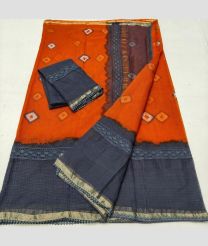 Orange and Dark Grey kota sarees with All over Printed design