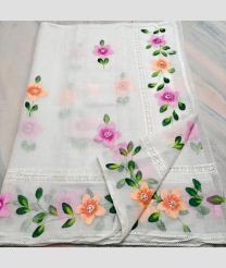 White kota sarees with All over Hand Brush Printed design