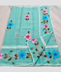 Blue Turquoise kota sarees with All over Hand Brush Printed design