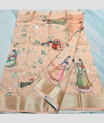 Lite Peach and Golden kota sarees with All over Printed design