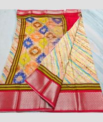 Cream and Red kota sarees with All over Printed design