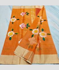 Orange and Lite Golden kota sarees with All over Hand Brush Printed design