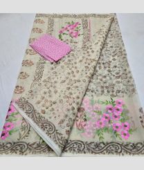Cream and Rose Pink kota sarees with All over Embroidery work design