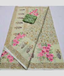 Cream and Lite Green kota sarees with All over Embroidery work design