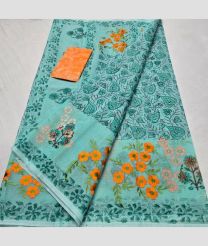 Lite Turquoise and orange kota sarees with All over Embroidery work design