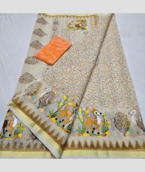 Cream and Orange kota sarees with All over Embroidery work design