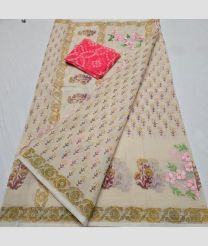 Cream and Pink kota sarees with All over Embroidery work design