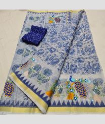 Half White and Navy Blue kota sarees with All over Embroidery work design
