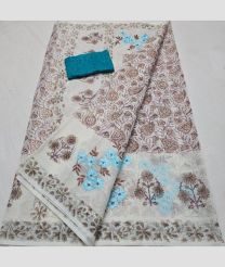Cream and Medium Teal kota sarees with All over Embroidery work design