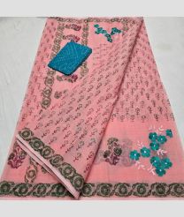 Peach and Blue Jay kota sarees with All over Embroidery work design