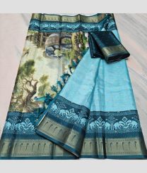 Cream and Cyan kota sarees with All over Buttas design