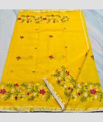 Yellow kota sarees with All over Embroidery work design