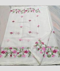 Half White kota sarees with All over Embroidery work design