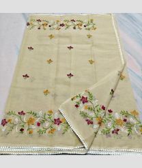 Cream kota sarees with All over Embroidery work design