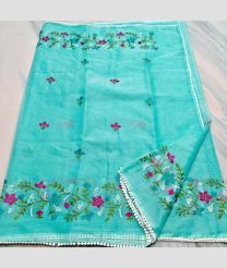 Turquoise kota sarees with All over Embroidery work design