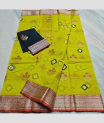 Mustard Yellow and Black kota sarees with All over Buttas design
