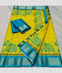 Yellow and Blue kota sarees with All over Printed design
