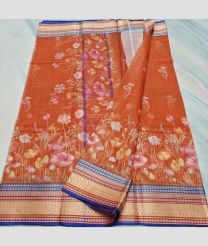 Orange and Blue kota sarees with All over Printed design
