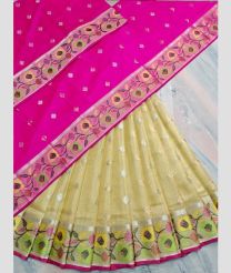 Pink and Cream kota sarees with All over Buttas design