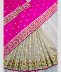 Pink and Dark White kota sarees with All over Buttas design