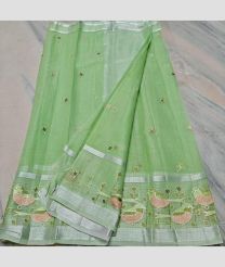 Pista and Silver kota sarees with All over Embroidery work design