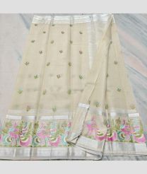 Cream and Silver kota sarees with All over Embroidery work design