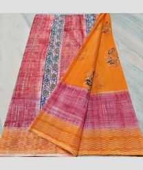 Strawberry Red and Orange kota sarees with All over Printed design