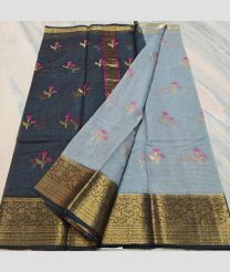 Charcoal Black and Lite Sky blue kota sarees with All over Buttas design