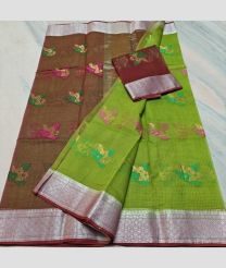 Brown and Parrot Green kota sarees with All over Buttas design