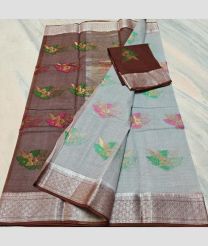 Brown and Lite Sky Blue kota sarees with All over Buttas design