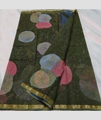 Fern Green and Golden kota sarees with All over Printed design
