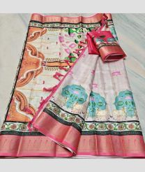 Cream and Baby Pink kota sarees with All over Printed design