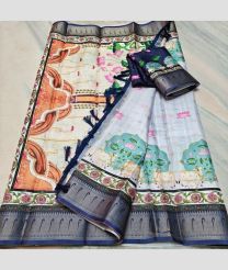Cream and Navy Blue kota sarees with All over Printed design