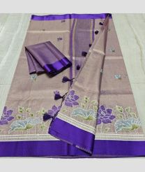 Bisque and Purple kota sarees with All over Embroidery work design