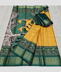 Yellow and Pine Green kota sarees with All over Printed design