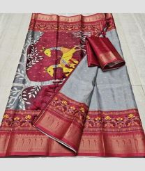 Grey and Maroon kota sarees with All over Printed design