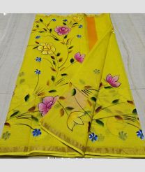Yellow and Golden kota sarees with All over Hand Brush Printed design