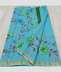 Blue Turquoise and Golden kota sarees with All over Hand Brush Printed design