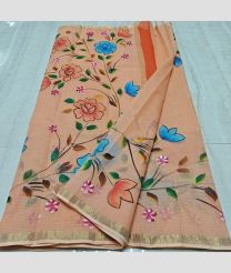 Peach and Golden kota sarees with All over Hand Brush Printed design