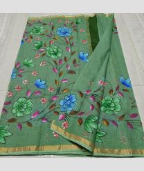 Fern Green and Golden kota sarees with All over Hand Brush Printed design