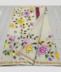Cream and Golden kota sarees with All over Hand Brush Printed design