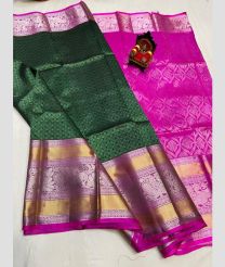 Pine Green and Neon Pink kuppadam pattu sarees with Jari Border design